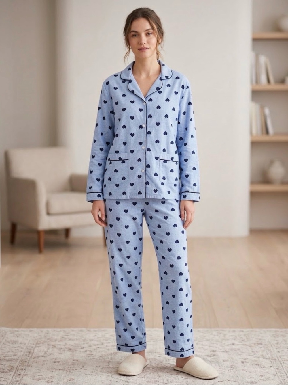 Blue Heart-Print Pajama Set